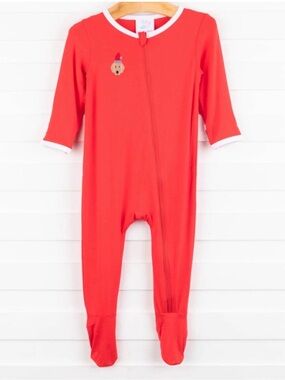 Stitchy Fish Holiday Red Embroidered Puppy Zipper Footie Sleeper